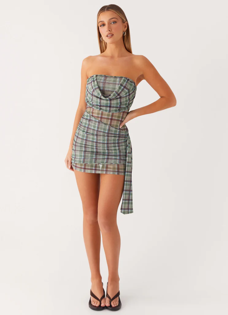 Seren Mini Dress - Check Cedar