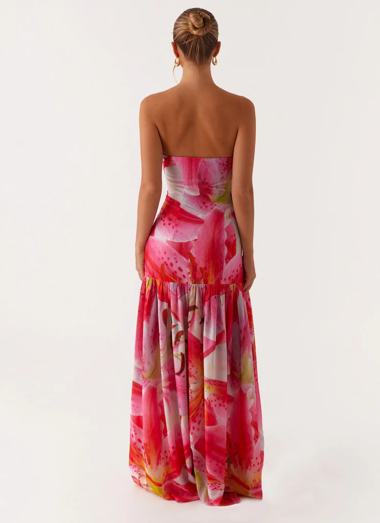Abito Maxi Senza Spalline Eden - Bianco Rosa Lilly