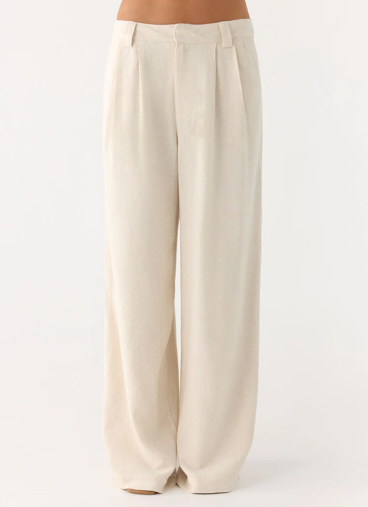 Pantaloni in Lino Delong a Vita Bassa - Avena