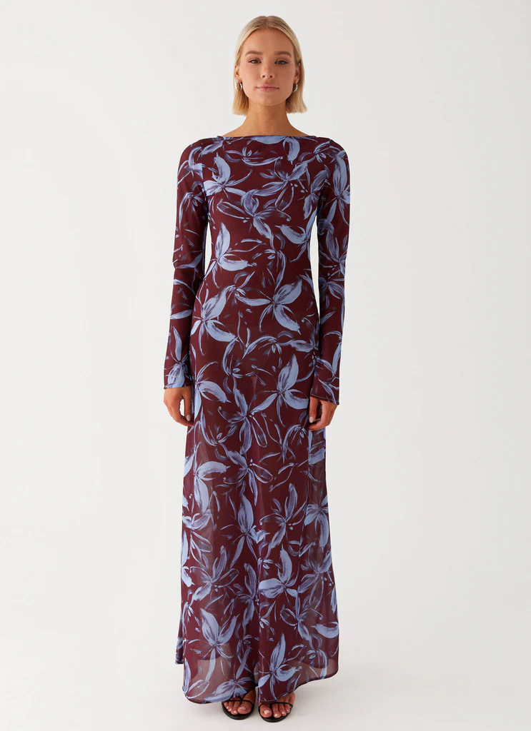 Abito Maxi Lorde - Fiorato Marrone Viola
