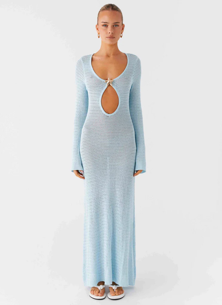 Abito Maxi all'uncinetto Seascape - Blu