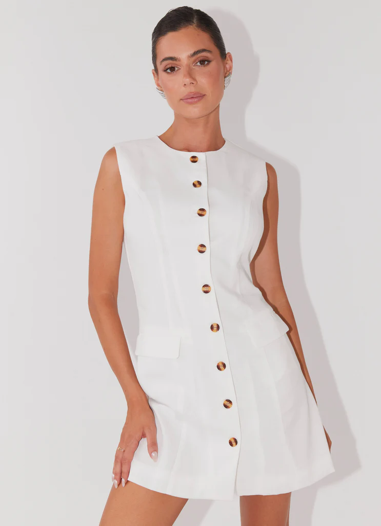 Vestito Mini in Lino Castello Fiore - Bianco
