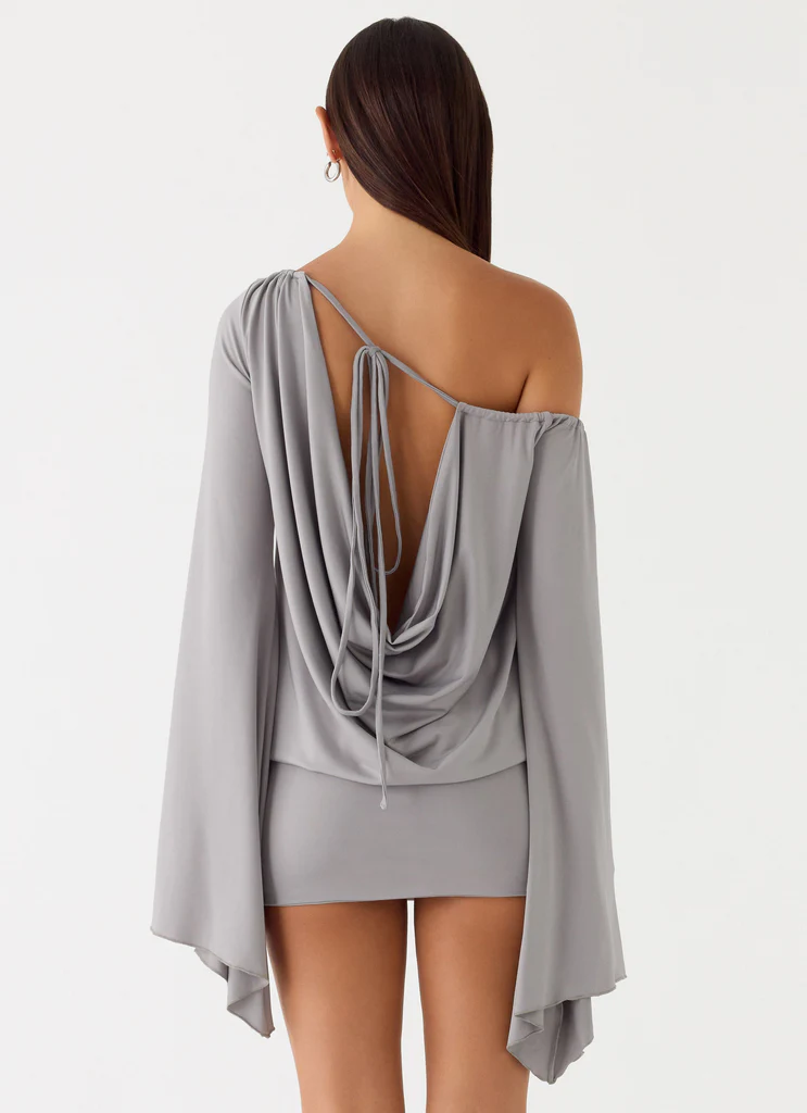 Vestito Midi con Maniche Lunghe Kyrah - Blu Nebbioso