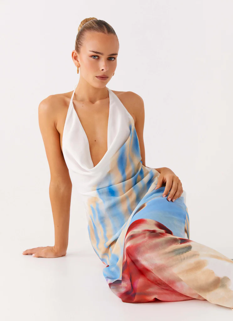 Vestito Maxi Scollatura a Camicia Stars Align - Bianco Sea Bloom