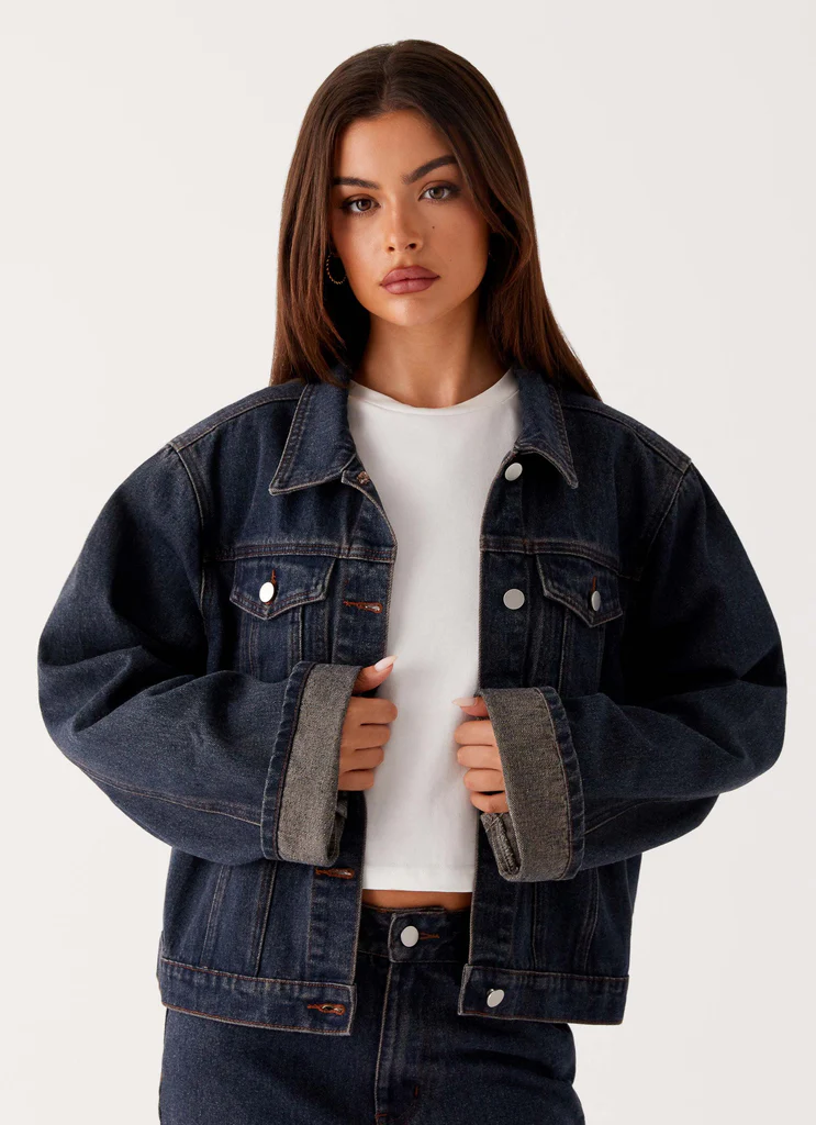 Giubbotto in Denim Oversized Back Again - Marrone Blu Acido