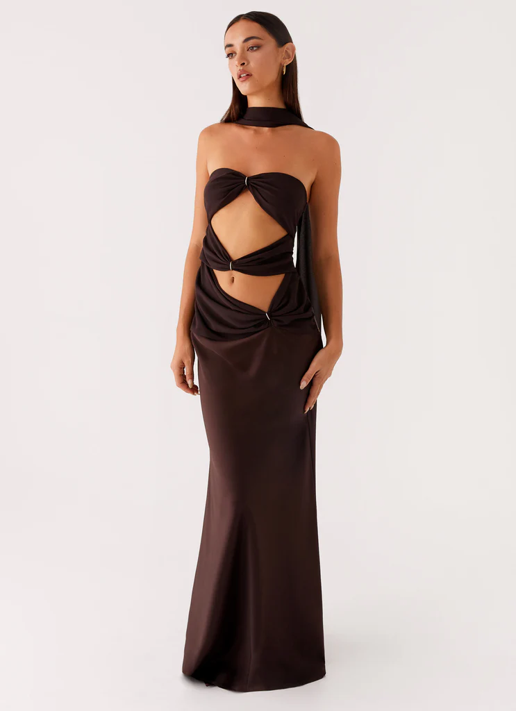 Alaine Scarf Maxi Dress - Cioccolato Scuro
