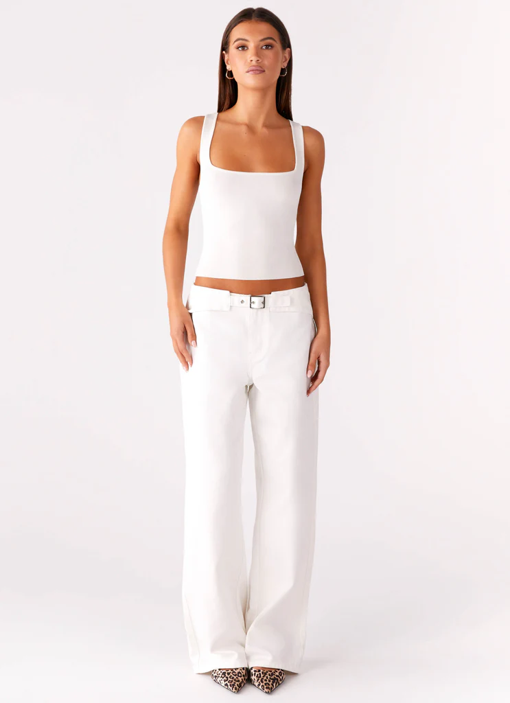 Jeans in Denim a Vita Bassa Texas - Bianco