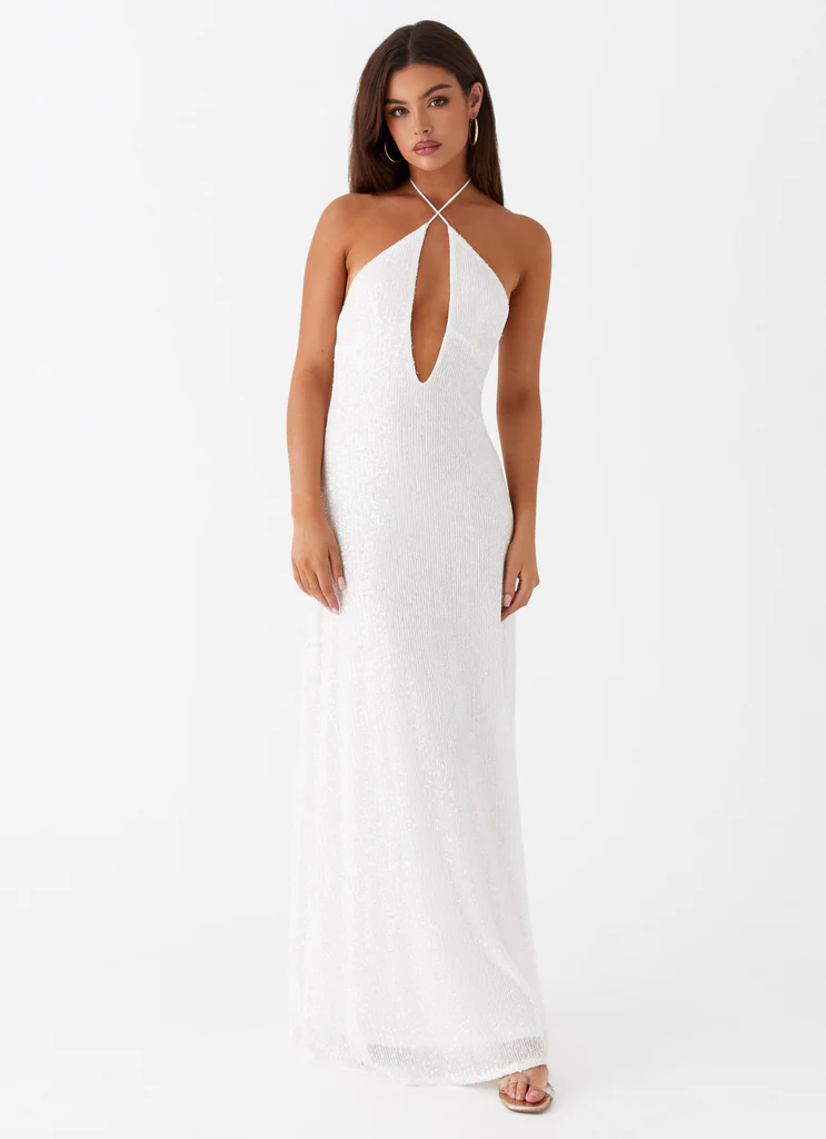 Vestito Maxi Latanya con Paillettes - Bianco