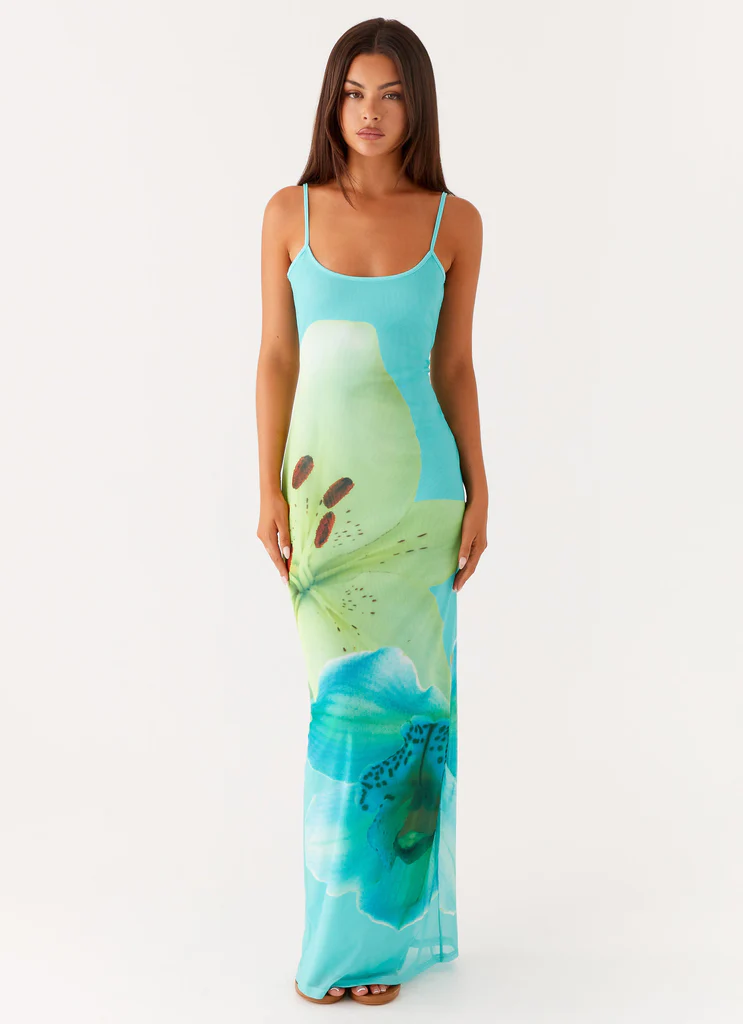 Abito Maxi in Maglia Bad News - Fiore Blu Turquoise