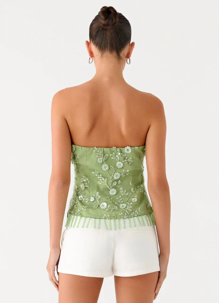 Top Senza Spalline con Perline Mare Giardino - Verde