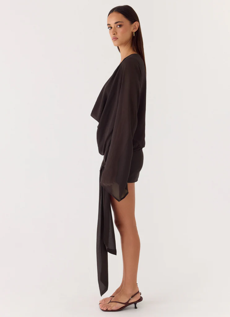 Vestito Mini a Maniche Lunghe Sorrel - Cioccolato