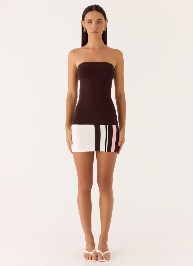 Mini Vestito A Maglia Con Linee Dritte - Cioccolato