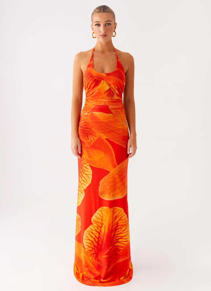 Vestito Maxi in Maglia Palawan - Fiori Arancione