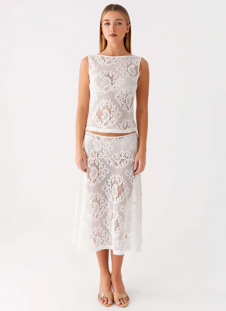 Virelle Midi Skirt in Pizzo - Avorio