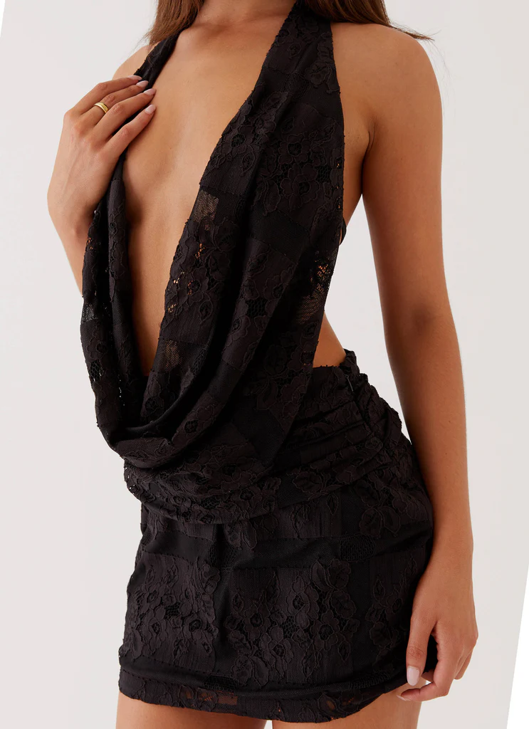 Elysia Abito Mini in Pizzo - Nero
