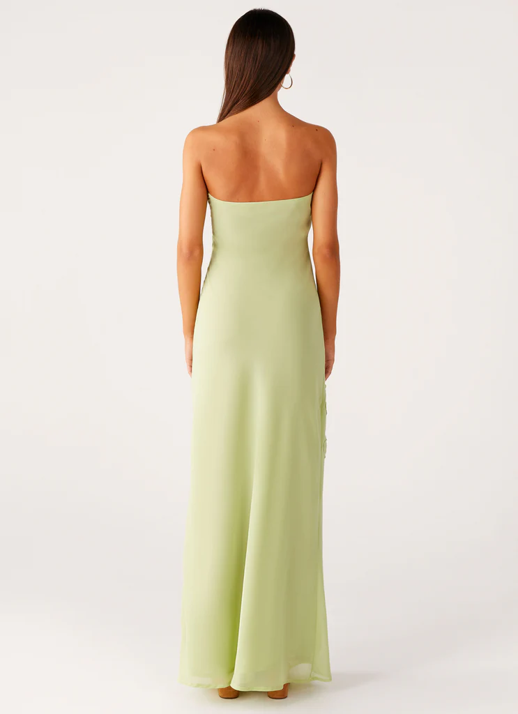 Sassafras Abito Maxi Senza Spalline con Fiori Applicati - Lime