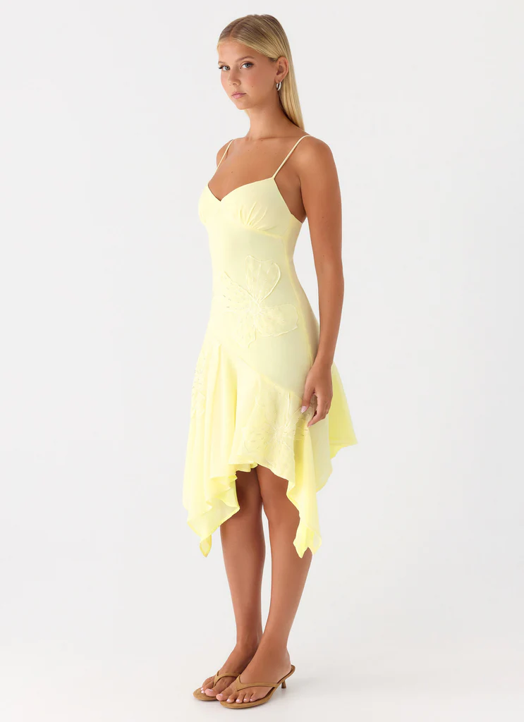 Abito Midi con Fiori Applicati Aysha - Giallo