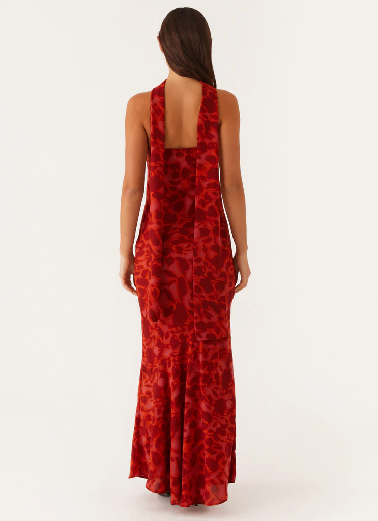 Abito Maxi Under The Pagoda - Fiore di Rosso Intenso