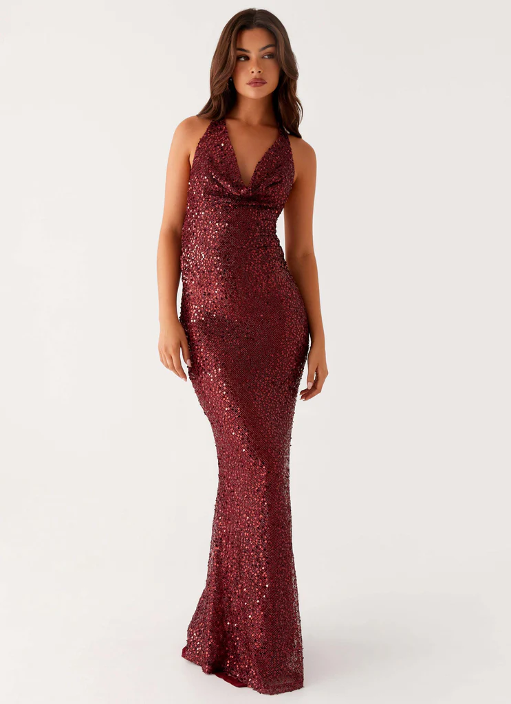 Vestito Maxi con Paillettes Tesoro - Fucsia