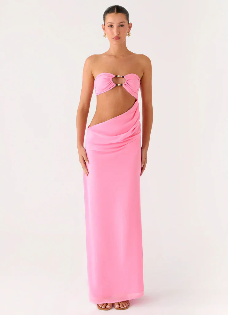 Abito Maxi senza spalline con paillettes Falling Forever - Rosa