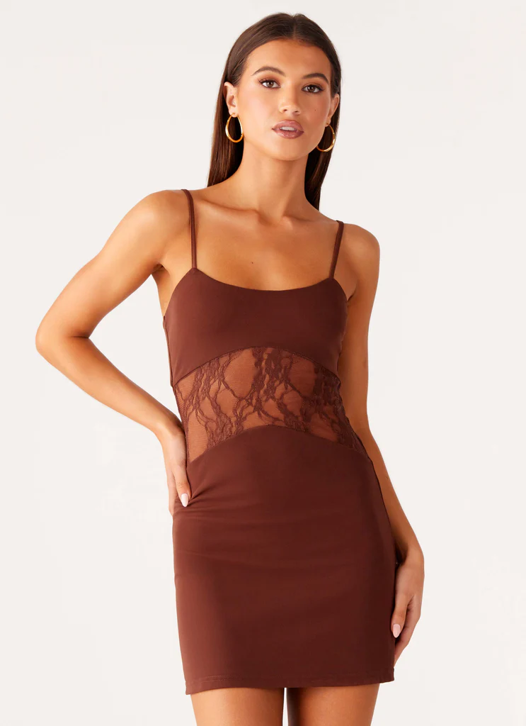 Gonna Mini in Pizzo Jordanna - Cioccolato