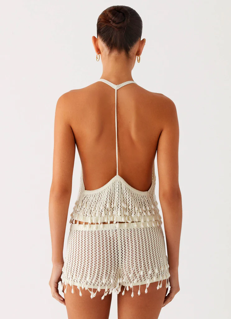 Top a Crochet con Perline Pearl Shore - Avorio