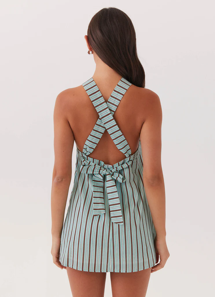 Keira Abito Micro Mini in Lino - Strisce Costiere