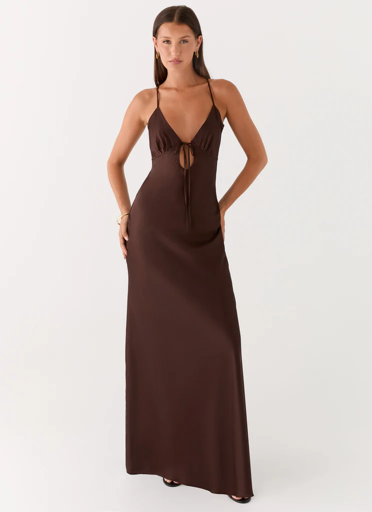 Abito Maxi in Seta Flora - Cioccolato