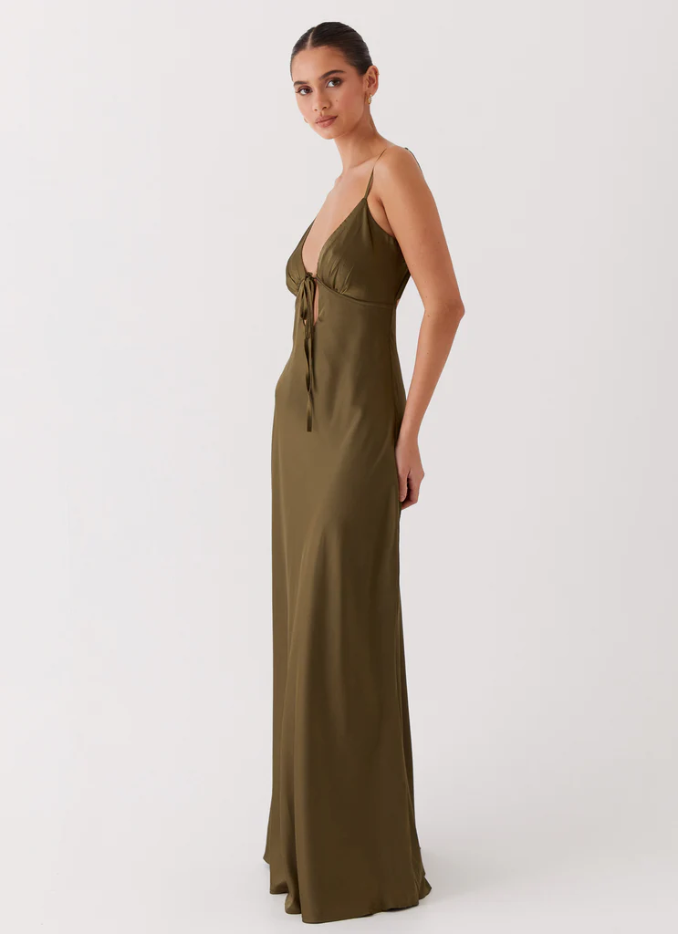 Abito Maxi in Seta Flora - Khaki