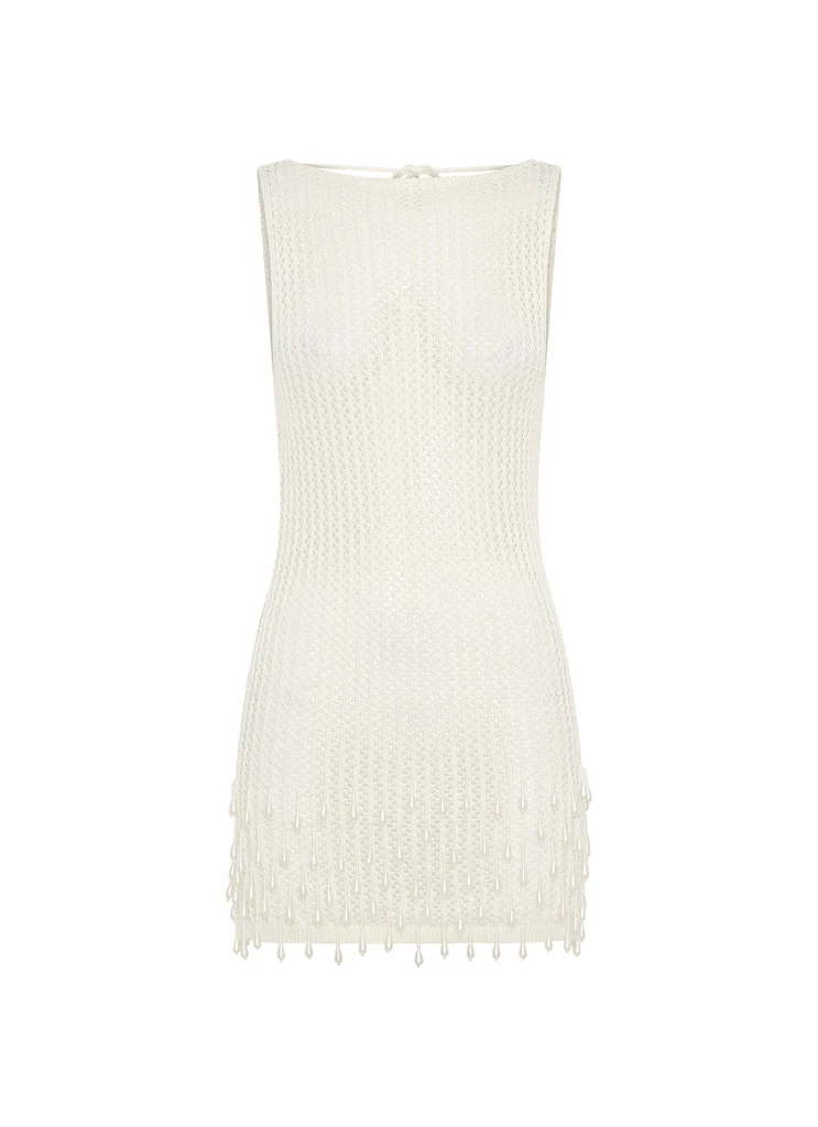 Vestito Mini in Crochet con Perline Miracle - Avorio