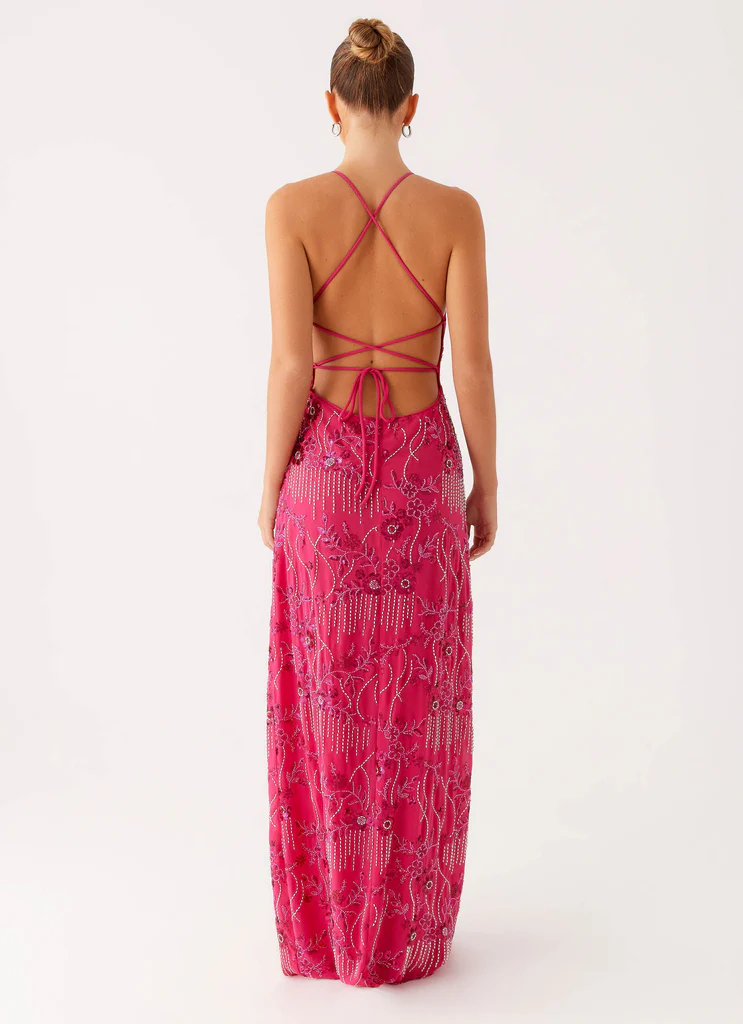 Vestito Maxi Cami con Paillettes Vietta - Fucsia