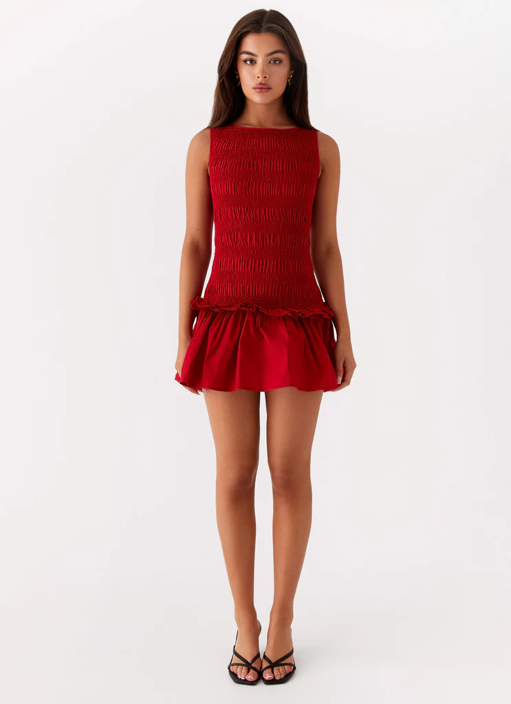 Garden Kisses Abito Mini Arricciato - Rosso