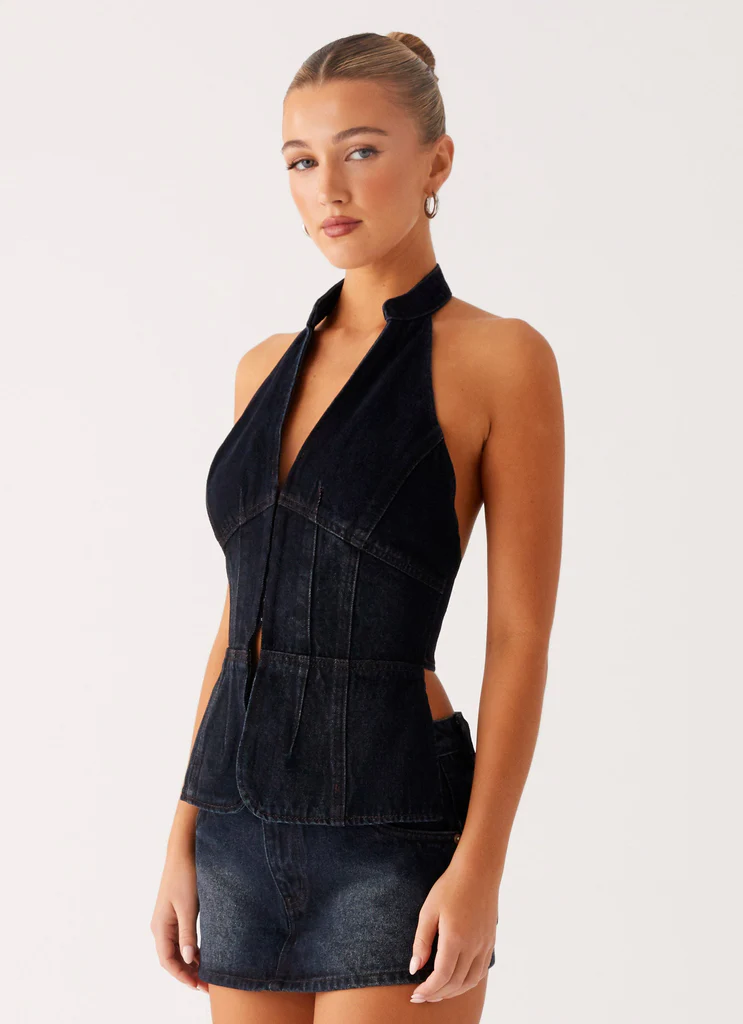 Top a spalline Esma - Blu scuro lavato