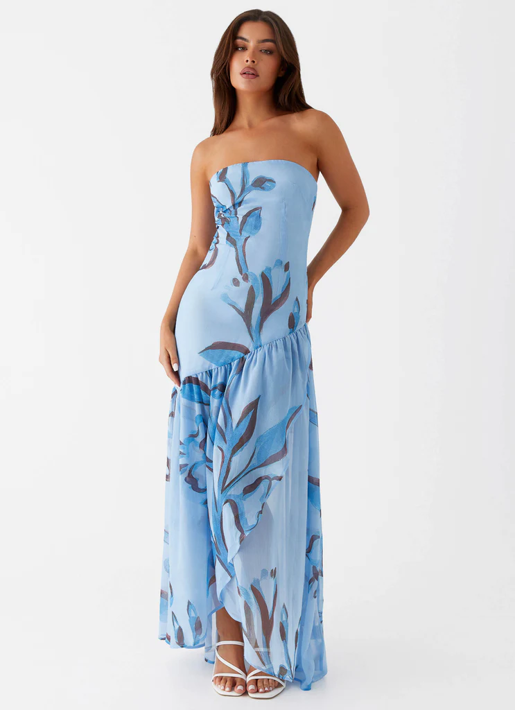 Abito Maxi Senza Spalline Solaris - Fiore Blu