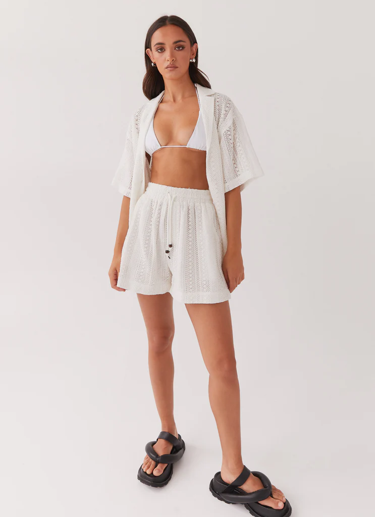 Pantaloni Corti in Maglia Sun Catcher - Avorio