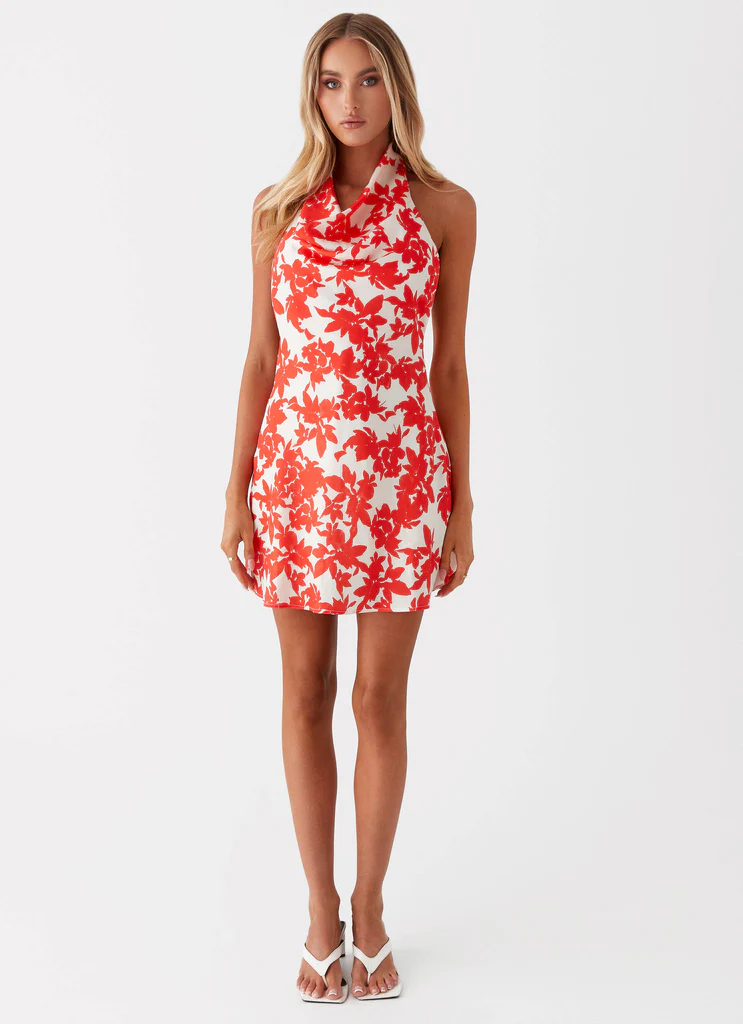 Vestito Mini Scollatura a Camicia Fiorito Rosso - Carmine Bouquet