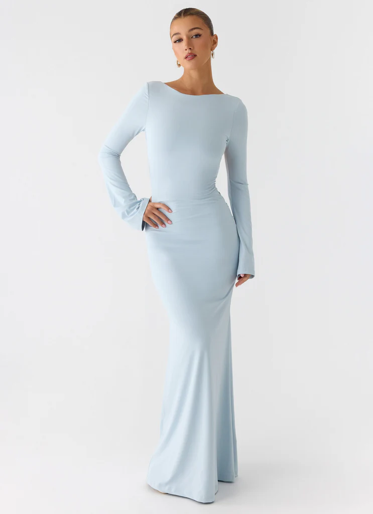 Abito Maxi a Maniche Lunghe Midnight Song - Blu Nebbia
