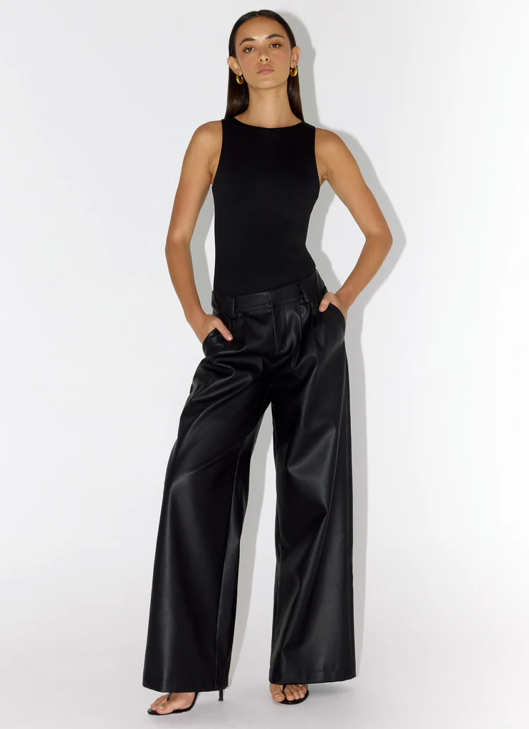 Pantaloni in Pelle Finta a Vita Bassa Samuel - Nero