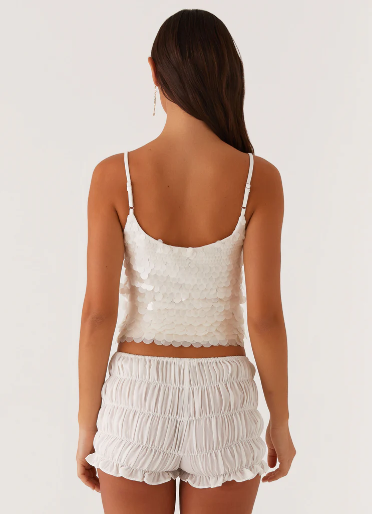 Top Camisole con Paillettes Britta - Bianco