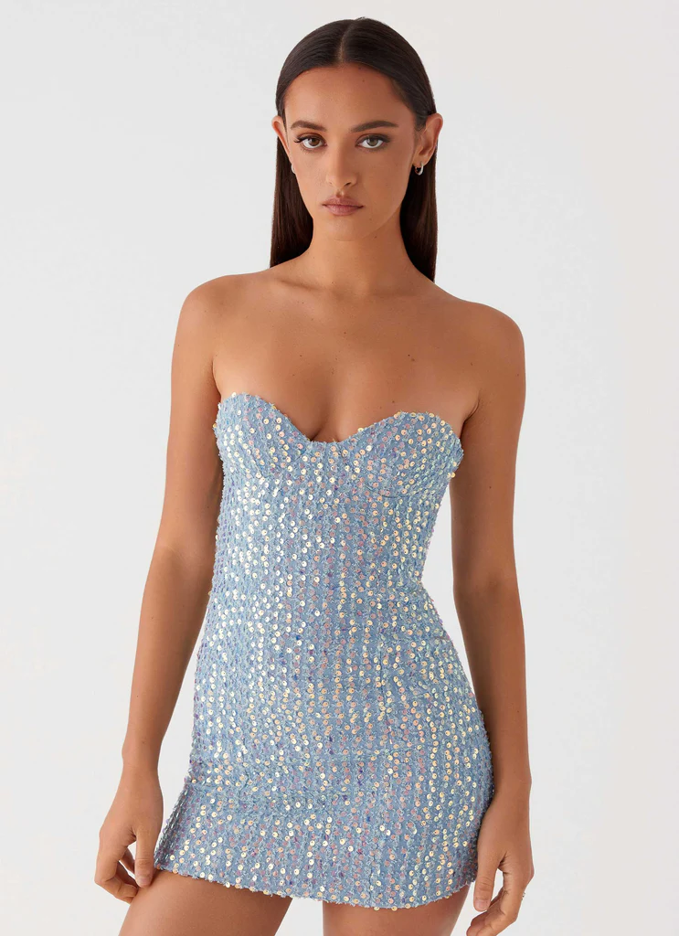 Vestito Mini in Denim con Paillettes Disturbia - Denim con Paillettes