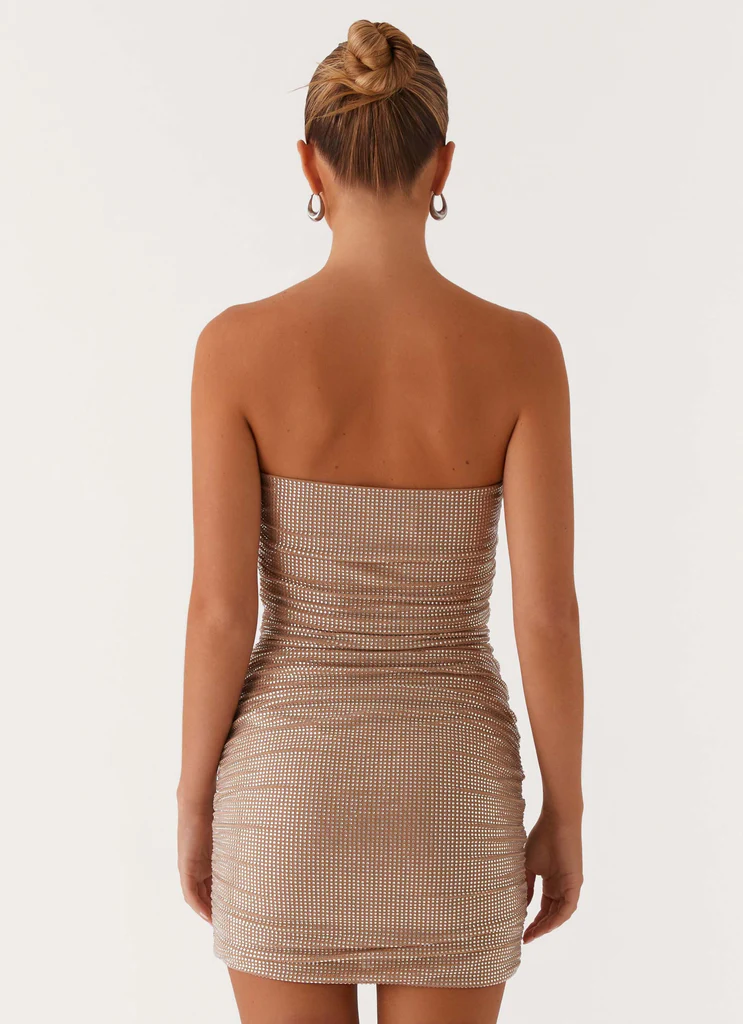 Abito Mini con Strass Hollywood Dream - Strass Argento