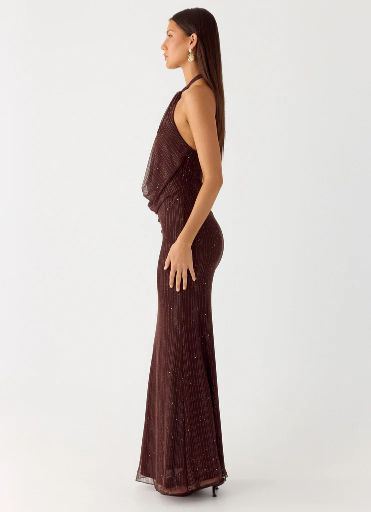 Haylan Sparkle Mesh Maxi Dress - Cioccolato