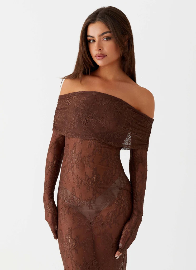 Abito Maxi in Pizzo Nadia - Cioccolato