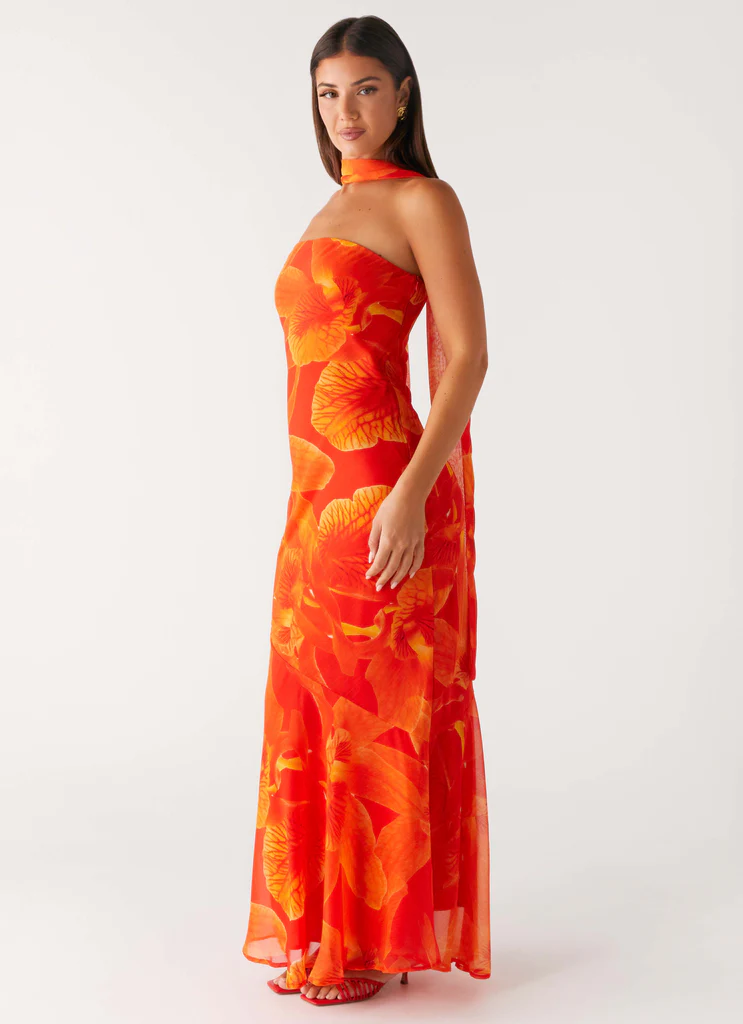 Abito Maxi Under The Pagoda - Fiori Arancione