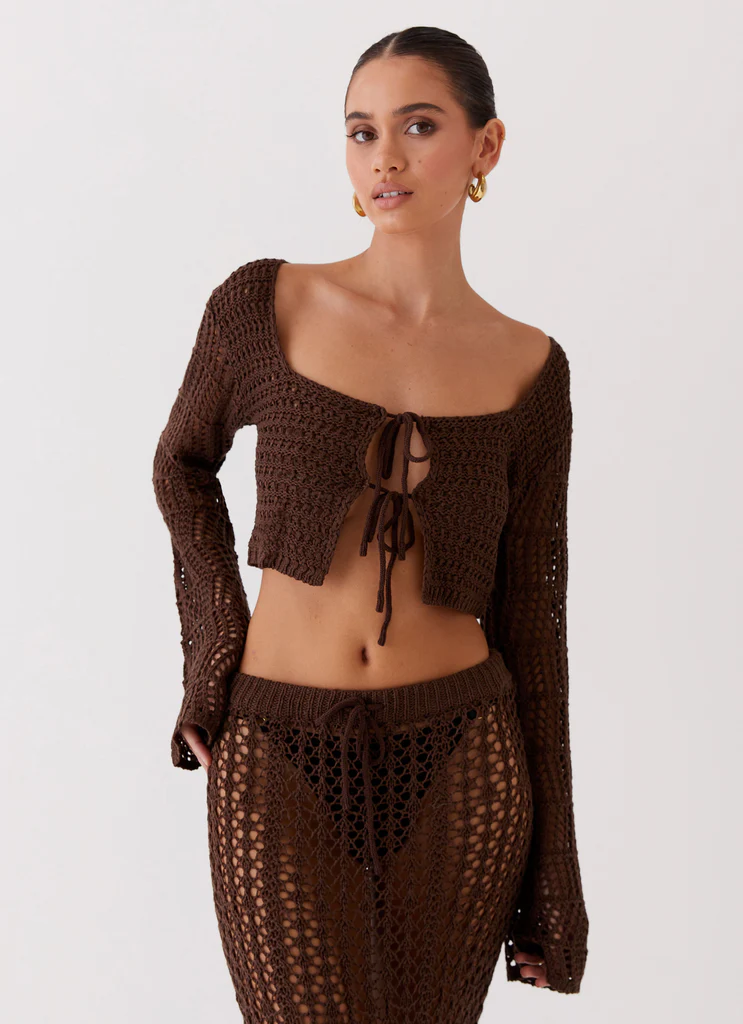 Top a Maniche Lunghe in Pizzo Rosalina - Cioccolato