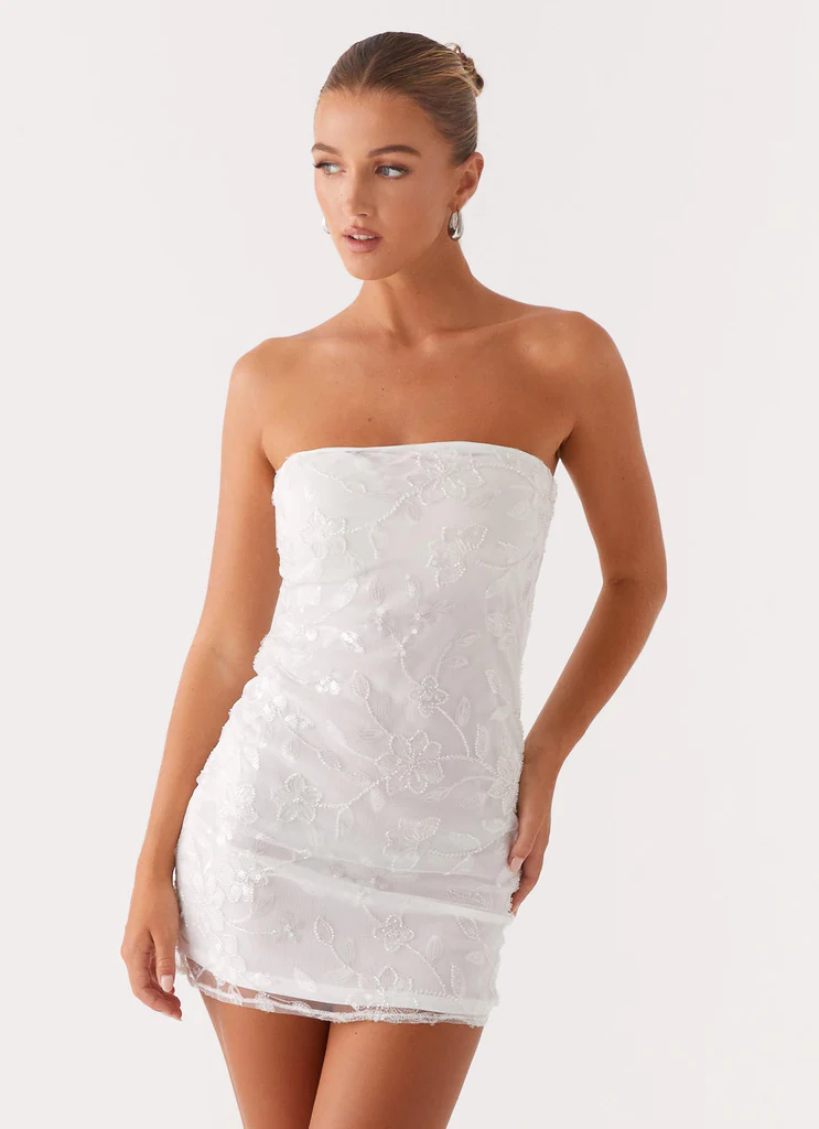 Moorey Beaded Mini Dress – Bianco Argento Moorey Beaded Mini Dress - Bianco Argento