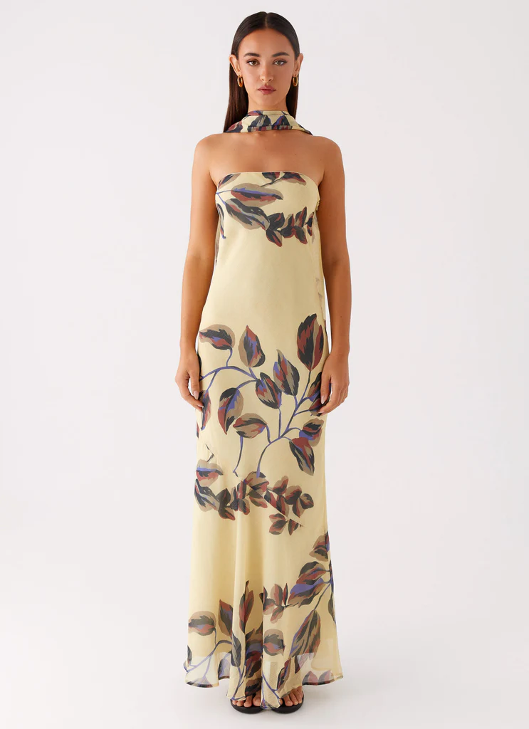 Abito Maxi Under The Pagoda - Stampato Foglie Panna