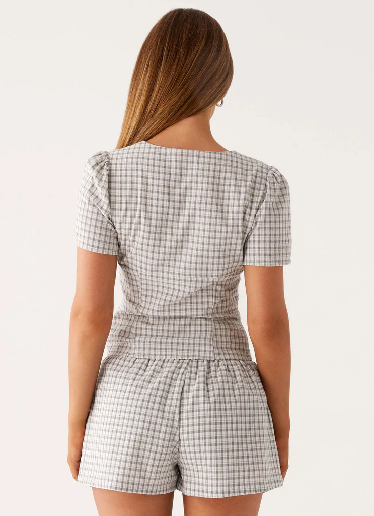 Top Button Up Adalina - Grigio a Quadri