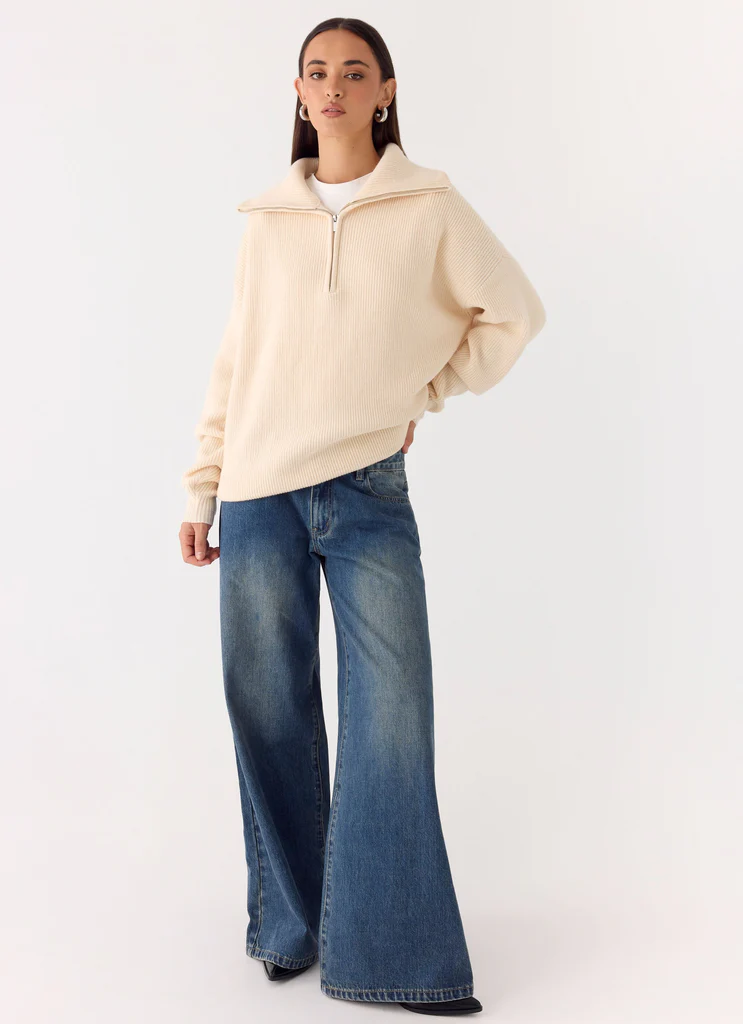 Maglione in Maglia a Mezza Cerniera Eirena - Avorio