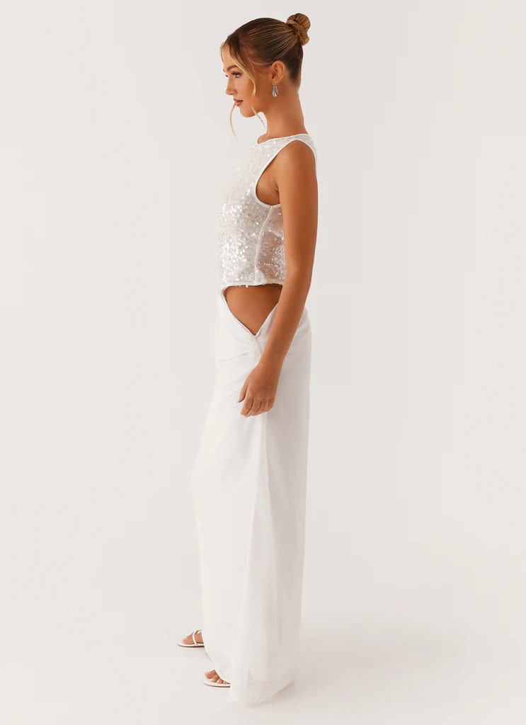 Abbigliamento Maxi con Paillettes Sopra il Suolo - Bianco